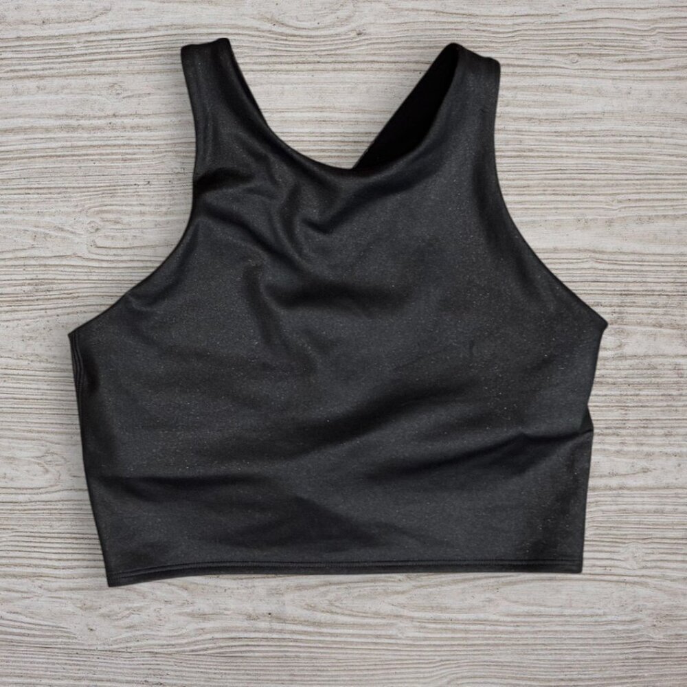 Athleta Black Shimmer Conscious Crop Bikini Racerback Swim Top Size S
